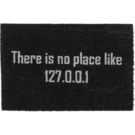 Relaxdays Felpudo Coco "There is no place like 127.0.0.1", Alfombrilla Entrada Geek, Limpiapiés Friki, 60 x 40 cm, Negro