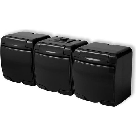 Prise triple junior avec mise à la terre 3x(2P+Z) (clapet noir sans obturateurs) noire 12GHE-3