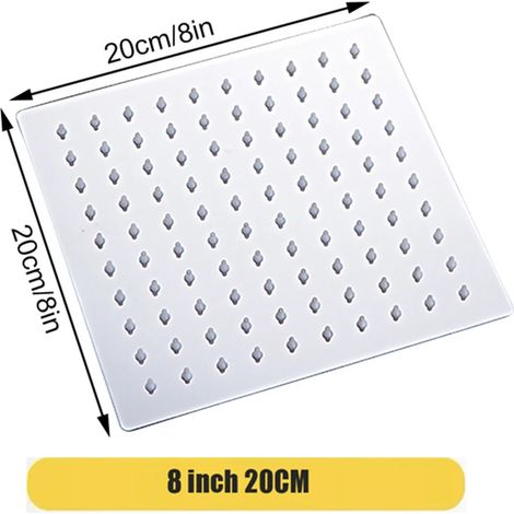 Pommeau de douche haute pression effet pluie en acier inoxydable (8 pouces argenté) - Design carré à haut débit pour salle de bain spa (1/5)