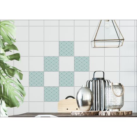 Sticker carrelage adhésif 15x15 cm, 6 pièces, vert écailles de poissons, autocollant décoratif pour carrelage. (1/3)