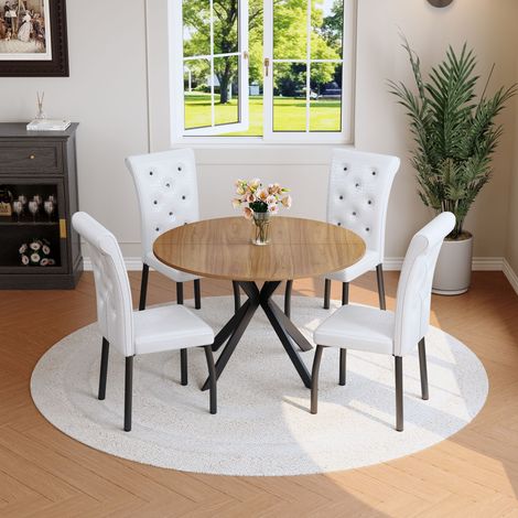 Lot de 4 chaises de salle à manger blanches, chaise de cuisine moderne en similicuir avec capitonnage à boutons et pieds métalliques, siège ergonomique pour salon, restaurant et lounge