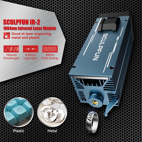 Module laser infrarouge Sculpfun 1064 nm 2 W IR-2, point ultra-fin de 0,03 mm, pour la gravure sur métal et plastique. Compatible avec les machines de découpe des séries S9/S10/S30/S30 Ultra/SF-A9. (1/5)