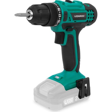 VONROC Akku-Bohrschrauber 20V – 19 Drehmomentstufen + Bohrmodus – inkl. 2 Schrauberbits – Ohne Akku und Ladegerät