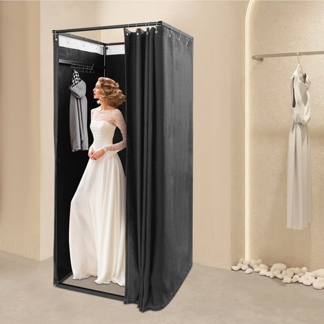 Cabine d'essayage portable pour magasin de, cabine d'essayage avec rideaux pare-soleil pour plus d'intimité, adaptée aux magasins de vêtements, aux centres Commercial et Burea (Noir) (1/5)