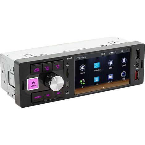 Autoradio Bluetooth 1 DIN 4,1 pouces – Écran tactile – Android Auto et CarPlay – Bluetooth 5.1 – Radio FM – Entrées USB et AUX