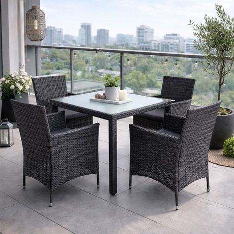 Polyrattan Sitzgruppe Gartenmöbel Set Rattan Gartenset Essgruppe Anthrazit Grau
