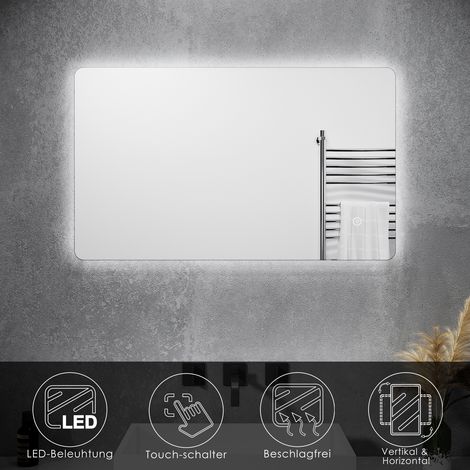 SONNI Badspiegel Lichtspiegel LED Spiegel Wandspiegel mit Sensor-Schalter mit automatischem Anti-Beschlag 100 x 60cm kaltweiß IP44 energiesparend (1/5)