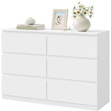 WOLTU Commode en Bois d'Ingénierie, Meuble de Rangement 6 Tiroirs, 100x36x69 cm, Blanc (1/5)
