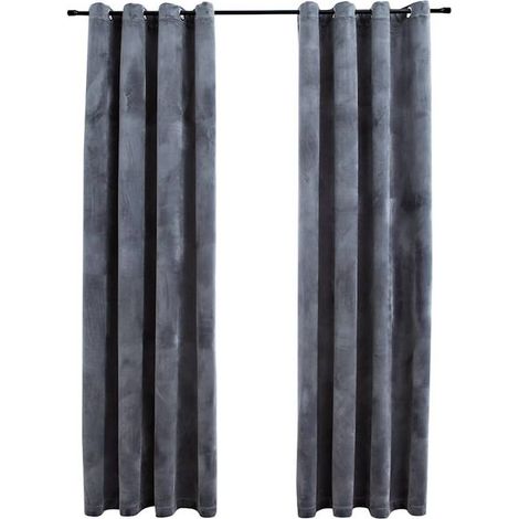 Rideaux occultants et anneaux de suspension, ensemble 2 pièces, velours, gris anthracite, 140 x 175 cm (1/5)