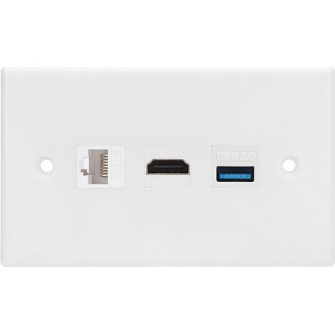 Panneau Murale CAT6 USB3.0 - Port Ethernet Gigabit + HDMI + USB 3.0 - Pour Installation Home Cinéma Bureau Hôtel - 1 Pièce (1/4)