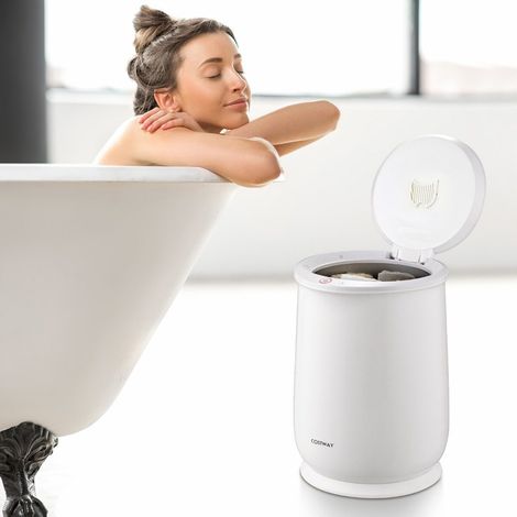 Chauffe-serviettes blanc 21 L en acier avec arrêt automatique, minuterie 20-90 min et séchage 2-5 h pour salle de bain et spa (1/4)
