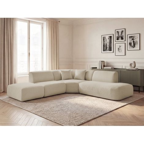 BOBOCHIC - Canapé d'angle L fixe modulable ANDA tissu chenille Angle droit Beige (1/5)