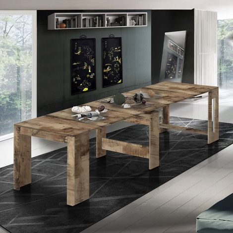 Ahd Amazing Home Design – Table à manger extensible en bois 90x51-300cm – 5 rallonges – Finition mélaminé couleur bois de poirier – 10 places – Made in Italy (1/5)