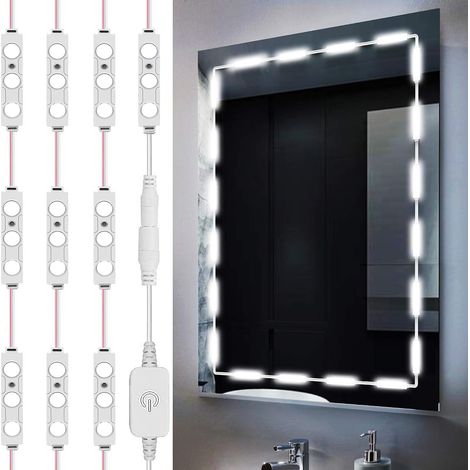 Éclairage LED pour miroir de coiffeuse style Hollywood, bande lumineuse blanche ultra-brillante à intensité variable avec variateur rotatif, luminosité réglable, kit pour coiffeuse, salle de bain et d (1/5)