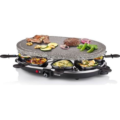 PRINCESS Raclette 8 Oval, plaque grill en pierre, 1200 W, 8 poêlons, 43x30 cm