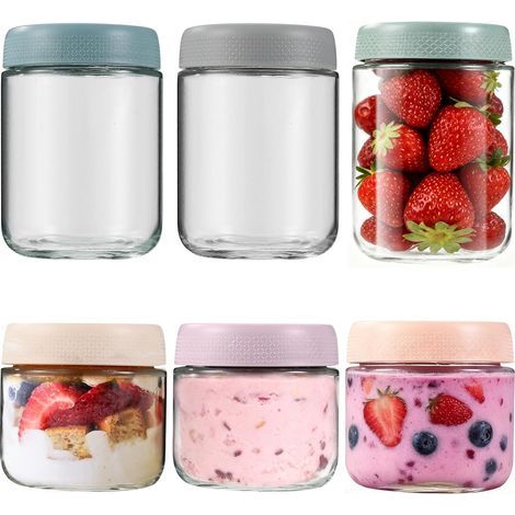 Overnight Oats Set of 6 Jars with Screw-On Lids for Night Eggs, Meals, Jams, Picks, Yogurt, for a Variety of Storage Needs (1/5)