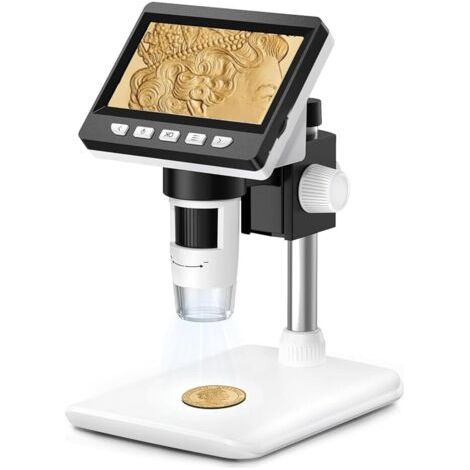 Microscope Numérique, 4.3" USB Microscopes 1000X 1080P Zoom Caméra Microscope Loupe Vidéo Électronique pour Adultes/Enfants avec 8 LED Lumière, Vue PC, Compatible avec MacOS Windows