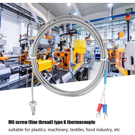 Fil de capteur de température à thermocouple de type K à filetage fin M6, 0-400℃ (2 m) (1/5)