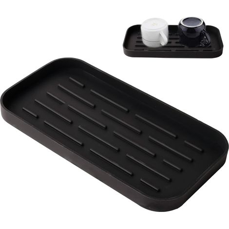 Silicone Sponge Holder Silicone Sink Organizer Non-Slip Soap Holder Kitchen Organization Tray for Soaps Sponges Brushes (Black) (1/5)
