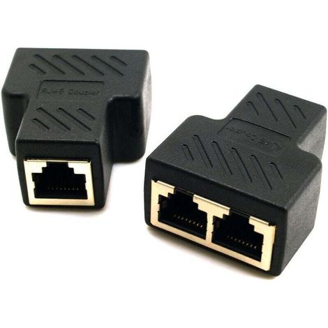 Coupleur RJ45 [2 pièces], adaptateur répartiteur Ethernet RJ45 1 vers 2, rallonge de câble Ethernet, 1 femelle vers 2 femelles RJ45 (noir) (1/4)