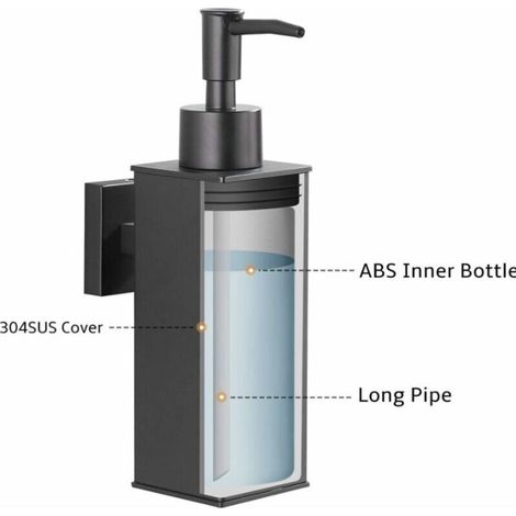 Distributeur De Savon - Acier Inoxydable 304 - Noir Mat - Murale Pour Salle De Bain Cuisine Lavabo - 1 Piece (1/3)