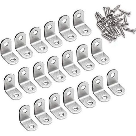 Escuadras de fijación en ángulo recto de 90 grados, escuadras de esquina metálicas en forma de L de 20 x 20 x 16 mm, soportes de acero inoxidable para madera, muebles y armarios, 20 piezas.