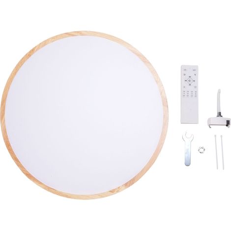 Plafonnier LED encastré en bois, luminaire rond à intensité variable de 3000K à 6500K avec télécommande pour chambre à coucher et cuisine, 30cm/11,8 pouces