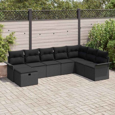Conjunto de sofá de jardín con cojín 8 pcs Negro Poliratán vidaXL (1/5)