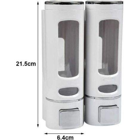 Distributeur de savon mural de 400 ml, distributeur de shampoing et de gel douche, distributeur de savon double pour la douche, distributeur de savon mural manuel, distributeur de gel hydroalcoolique (1/3)