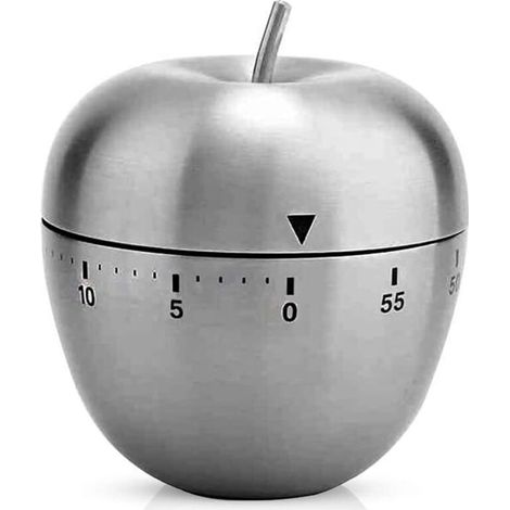 UlisemHorloge de Cuisine en Forme de Pomme Alarme Rotative Mécanique en Acier Inoxydable Minuterie de 60 Minutes pour la Cuisson