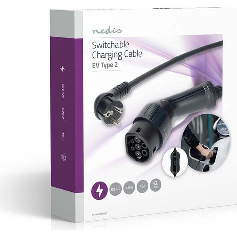 Nedis Tragbares Ladegerät für Elektrofahrzeuge / AT-N05V3V3-F 3G1.5 / 1380 / 2300 / 3680 W / 6.0 / 8.0 / 10.0 A / 13.0 / 16.0 A / 1 Phase / 5.00 m / Schwarz / Kartonverpackung