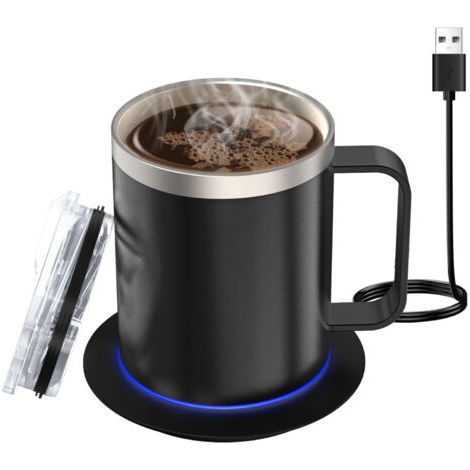 Pair - SJLERST Chauffe-tasse à café avec couvercle, chauffage automatique 131-149 °F Température constante intelligente 12,3 oz Chauffe-tasse à boisson en acier inoxydable à double paroi (1/5)