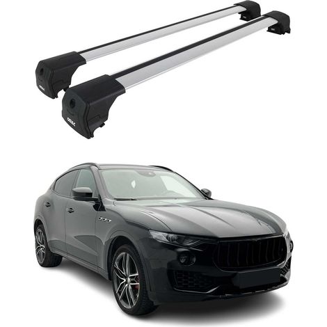 OMAC Aluminium Dachträger Querträger für Maserati Levante 2017-2024 – City Crash – ISO/PAS 11154:2006 – Abschließbar – Max. 75 kg – 2 Stangen Silber (1/5)