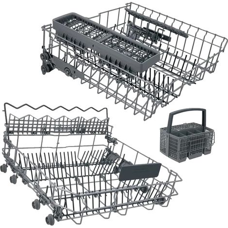 Ensemble de paniers pour lave-vaisselle, plastique durable, comprend un panier à couverts, compatible avec divers modèles, panier supérieur 23,5 × 20 × 10 cm, panier inférieur 23,5 × 22 × 10 cm