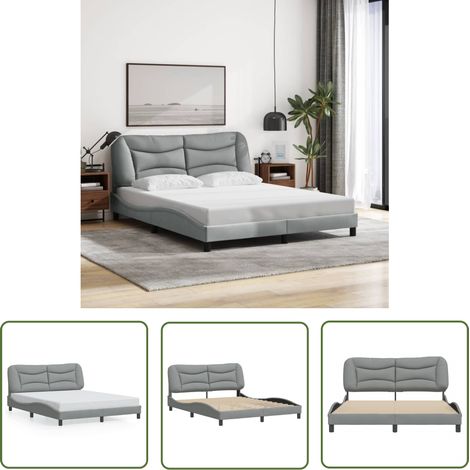 The Living Store Cadre de lit sans matelas gris clair 160x200 cm tissu - Lit Plateforme - Lit Double - Cadre De Lit - Literie - Meuble Chambre (1/5)