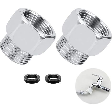 Réducteur de Tuyau Universel en Acier Inoxydable, Adaptateur de Douche G1/2" Mâle vers G3/8" Femelle, Paquet de 2 avec Rondelles Étanches, Anti-Corrosion et Facile à Installer (1/5)