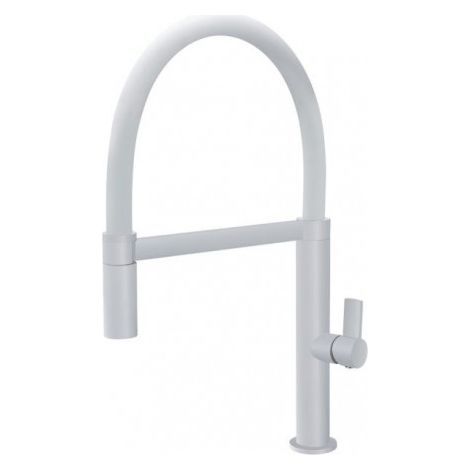 Grifo de cocina monomando de caño alto fabricado en latón color blanco mate Laos de Imex