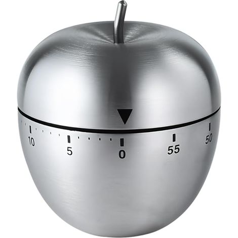 Küchen-Cronometer, Küchen-Cronometer aus Edelstahl, 6 x 7,5 x 7,5 cm, Silber, Apfel-Typ, mechanischer Küchen-Cronometer, Küchen-Cronometer mit Cronometer, digitaler Wecker, ideal für zu Hause (1/4)