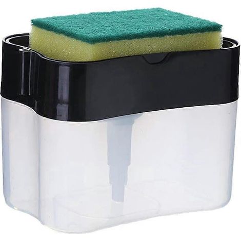 Distributeur de liquide vaisselle avec porte-éponge, outil de lavage 2 en 1 à pompe manuelle (1/5)