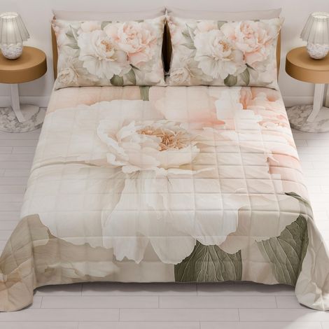 Couvre-lit d'été 220x260 cm 100 g/m² Double Face, Couette légère pour lit Une Place et demie, Printemps, Modèle Floral 40, 100% Fabriqué en Italie (1/5)