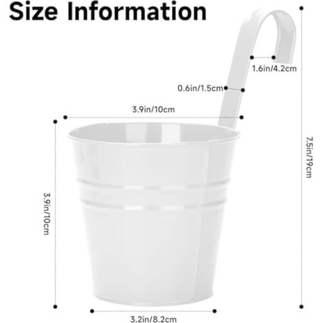 4 Pots de Fleurs Métalliques Suspendus 10 cm – Design Épuré Blanc pour Intérieur, Extérieur, Balcon et Clôture – Crochets Amovibles Inclus (1/5)