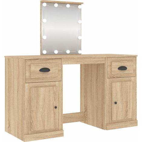 Toeletta tavolo da trucco di design mobile da camera da letto con illuminazione a LED 130 x 50 x 132,5 cm rovere 020006369