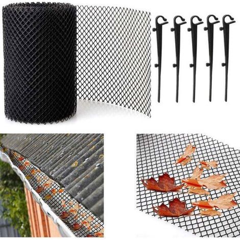 Grillage gouttière – Maille anti-feuilles avec 15 crochets – Pour chéneaux – Noir 8m x 18cm (1/4)