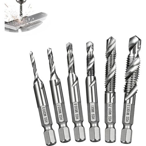 Forets Taraudeurs Combinés, Taraudage M3 M4 M5 M6 M8 M10 6 Pièces (1/5)
