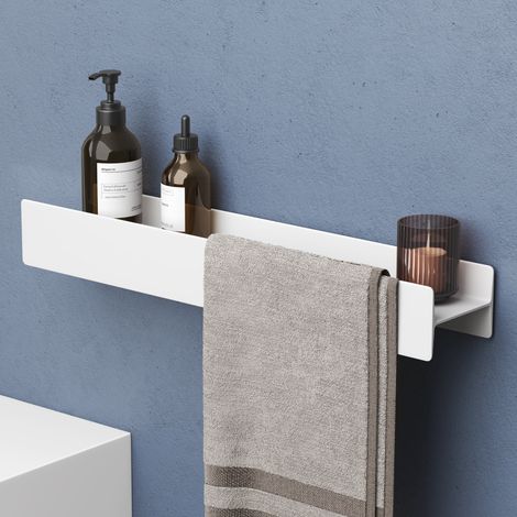 doporro Support de Rangement au Mur en Almélec Étagère Rangement à Poser à Susprendre Porte-Serviettes Blanc Mat pour Salle de Bain Cuisine Chambre 60×11×8 CM Reglo-03 (1/5)
