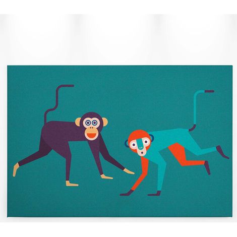 Tableau animaux turquoise pour chambre enfant | Tableau chambre bébé avec singe | Tableau sur toile coloré original couloir 0,9 x 0,6 m (1/5)