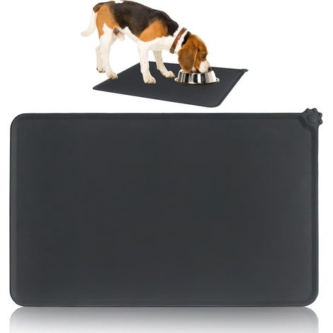 Antihaft-Silikon-Napfmatte für Katzen und Hunde, Futtermatte für Haustiere, leicht zu reinigen, spritzwassergeschützt, wasserdicht und rutschfest – Schwarz, 48 x 30 cm