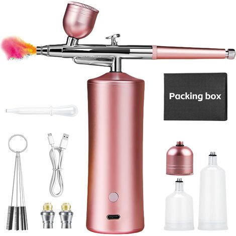 Kit Aérographe, Kit Aérographe Sans Fil, Aerographe, Aérographe Sans Fil, Avec Chargement Usb, Pour Maquillage, Artisanat, Gâteau, Tatouage, Modèle, Décoration D'ongles (Rose) (1/5)