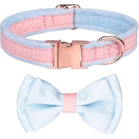 Prinzenhalsband mit Schleife, Blume, Kristall und funkelnden rosa-blauen Kristallen für Katzen und Hunde, elegantes und glänzendes Haustieraccessoire, Schmuck für kleine Hunde oder Katzen.