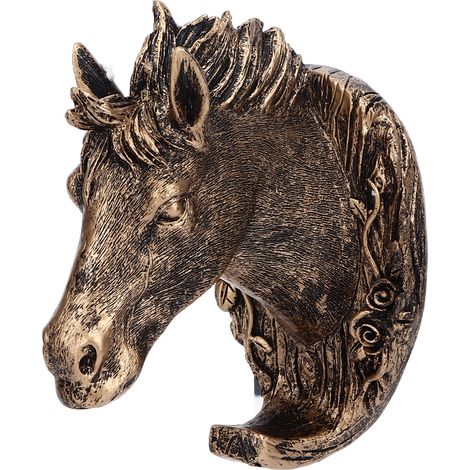 Lot porte-manteau mural tête d'animal créatif, crochet sans trace pour salle de bain, décoration murale (tête de cheval, doré antique) (1/5)